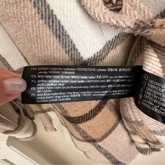 NWOT Pull & Bear checked wool shirt in ecru S - Picture 7 of 8